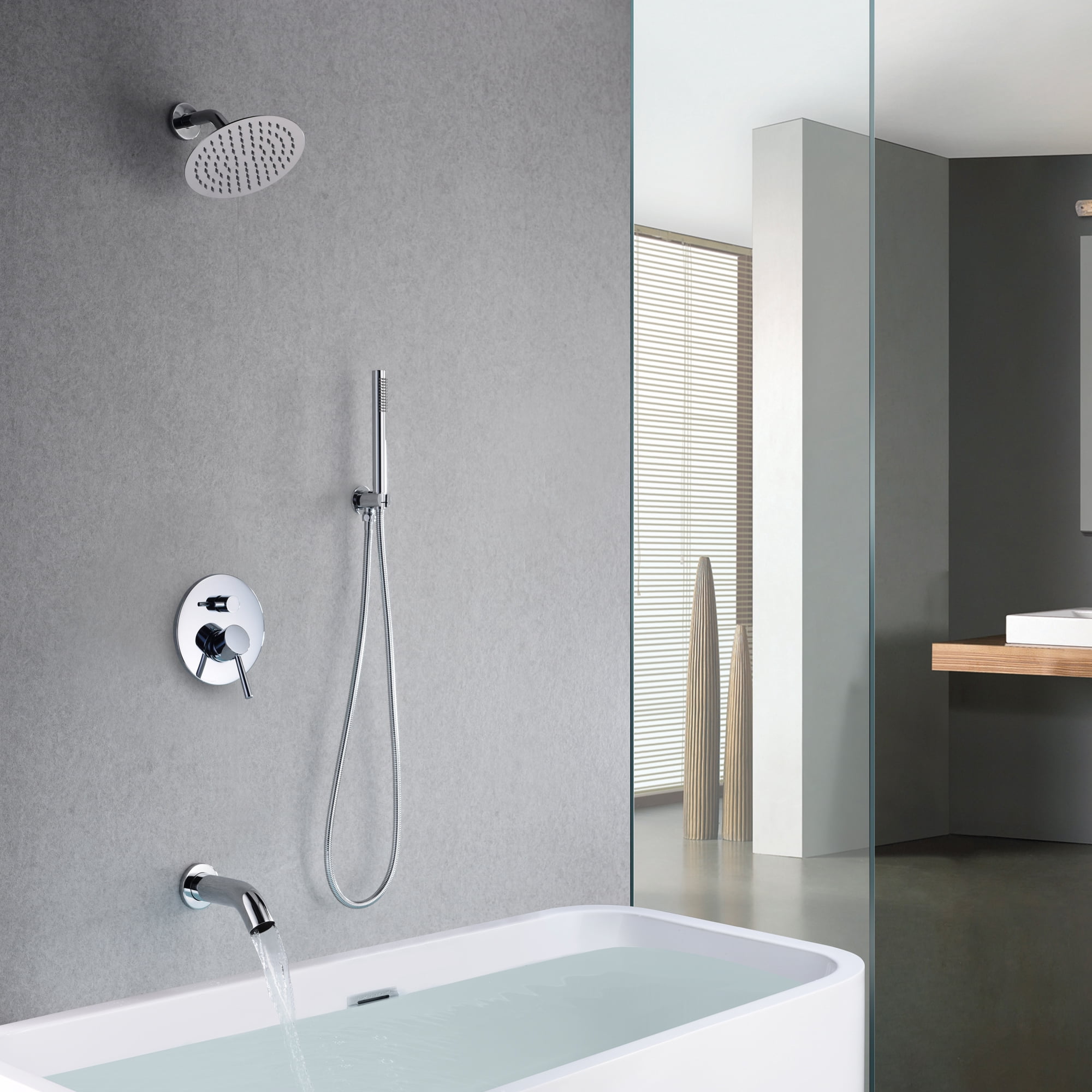 Sumerain Chrome Rain Shower Faucet Set with Tub Spout,Tub Shower Faucet Set with 8 inches Shower Head and Hand Shower, Valve Included