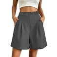 thumbnail image 2 of Sheghy Womens Shorts 100%Cotton Women Summer Casual Solid Elastic Waist Daily Shorts with Side Storage Pockets Dark Gray M, 2 of 7