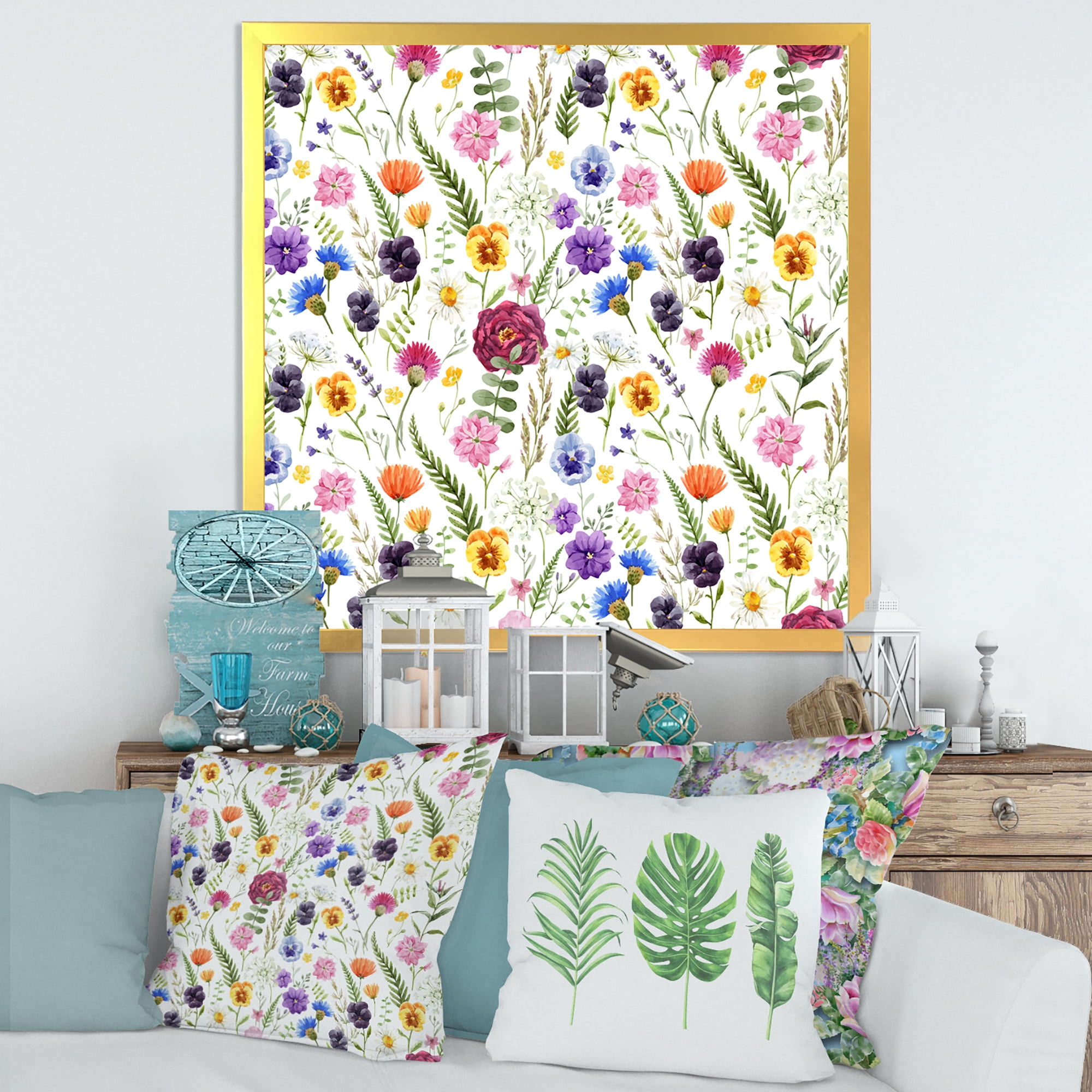 Designart 'Coloful Wildflowers Floral Pattern II' Traditional Framed Art Print