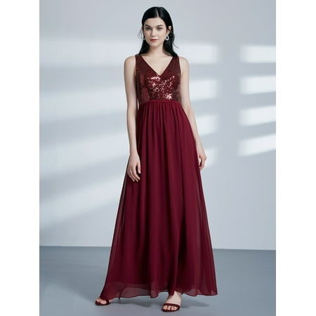 Formal Homecoming Dresses Ever-Pretty Womens Floor-Length V-Neck Sequins Formal Evening Prom Homecoming Bridesmaid Party Dress for Women 07346 US 4 ()