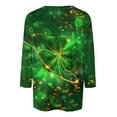 thumbnail image 4 of LEKWK Tops for Women Neon Glow Effect Graphic Tees Three Quarter Sleeve Casual Tops Artistic Green Glowing Shamrock Line Art Outfits, 4 of 5