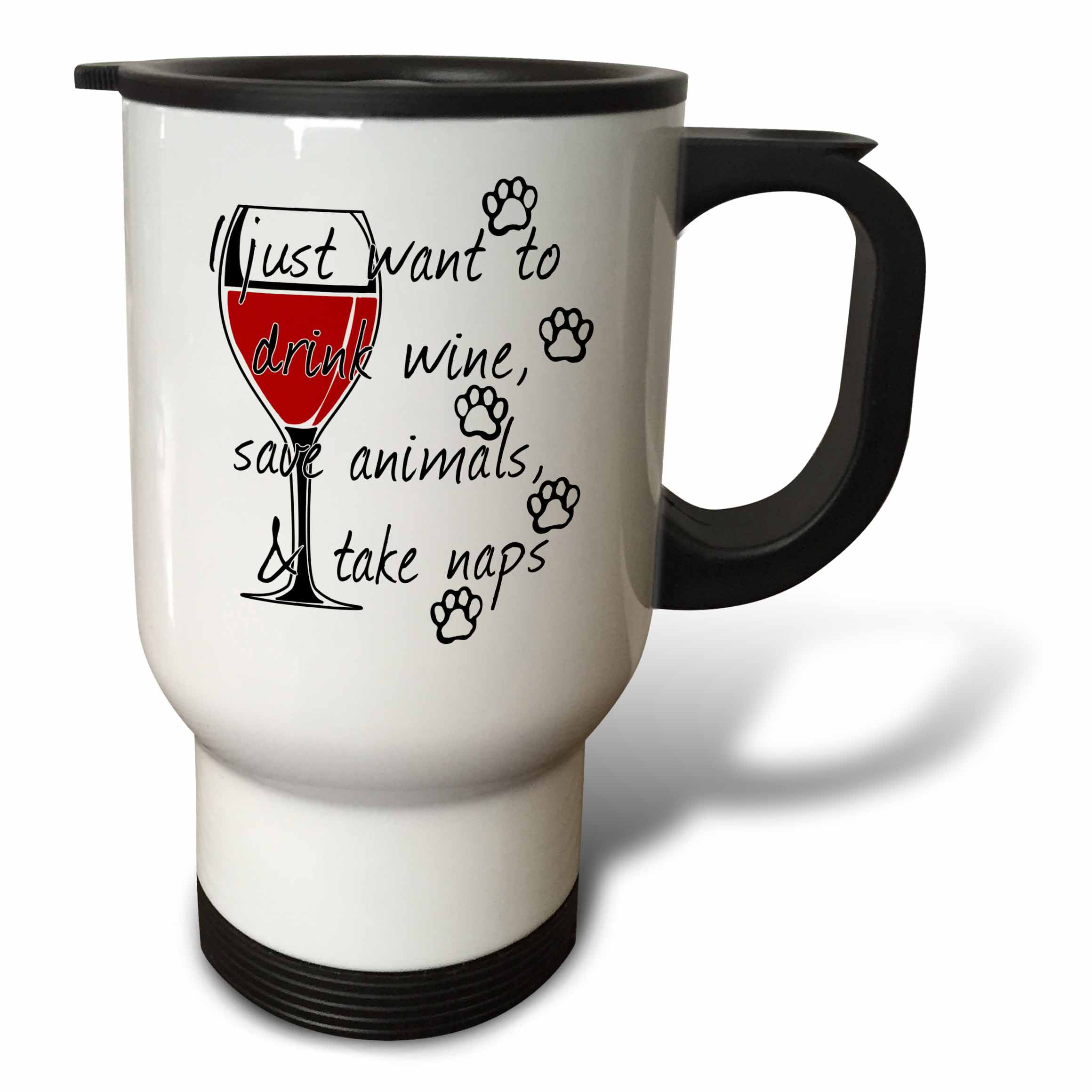 Gift For Cats And Wine Lovers Novelty Coffee Mugs Gift Just Want To Drink Wine Rescue Cats 14 Oz Stainless Steel Travel Coffee Mug W Lid