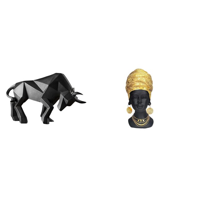 Estatua moderna de resina de un toro y una mujer africana. Figura coleccionable abstracta. Adorno creativo para la entrada, mesa, escritorio, estante,
