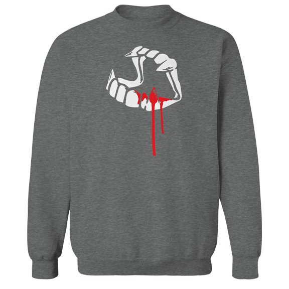 Halloween Bloody Fang Graphic Graphite Heather Men's Cotton Pullover Sweatshirt