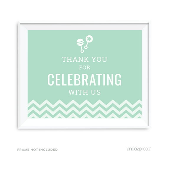 Thank You For Celebrating With Us! Mint Green Chevron Print Baby Shower Party Signs