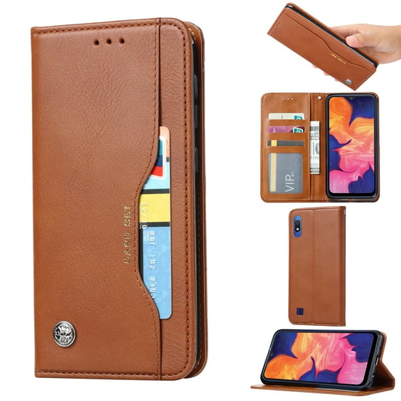 Allytech Wallet Case for Galaxy A10 / Galaxy M10, Premium PU Leather Slim Fit Folio Flip Kickstand Lightweight Shockproof Cards Cash Holder Wallet Cases Coves for Samsung Galaxy A10/ Galaxy M10, Brown