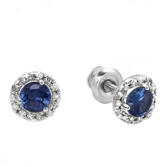 Dazzlingrock Collection 10K Round Blue Sapphire & White Diamond Halo Stud Earrings, White Gold