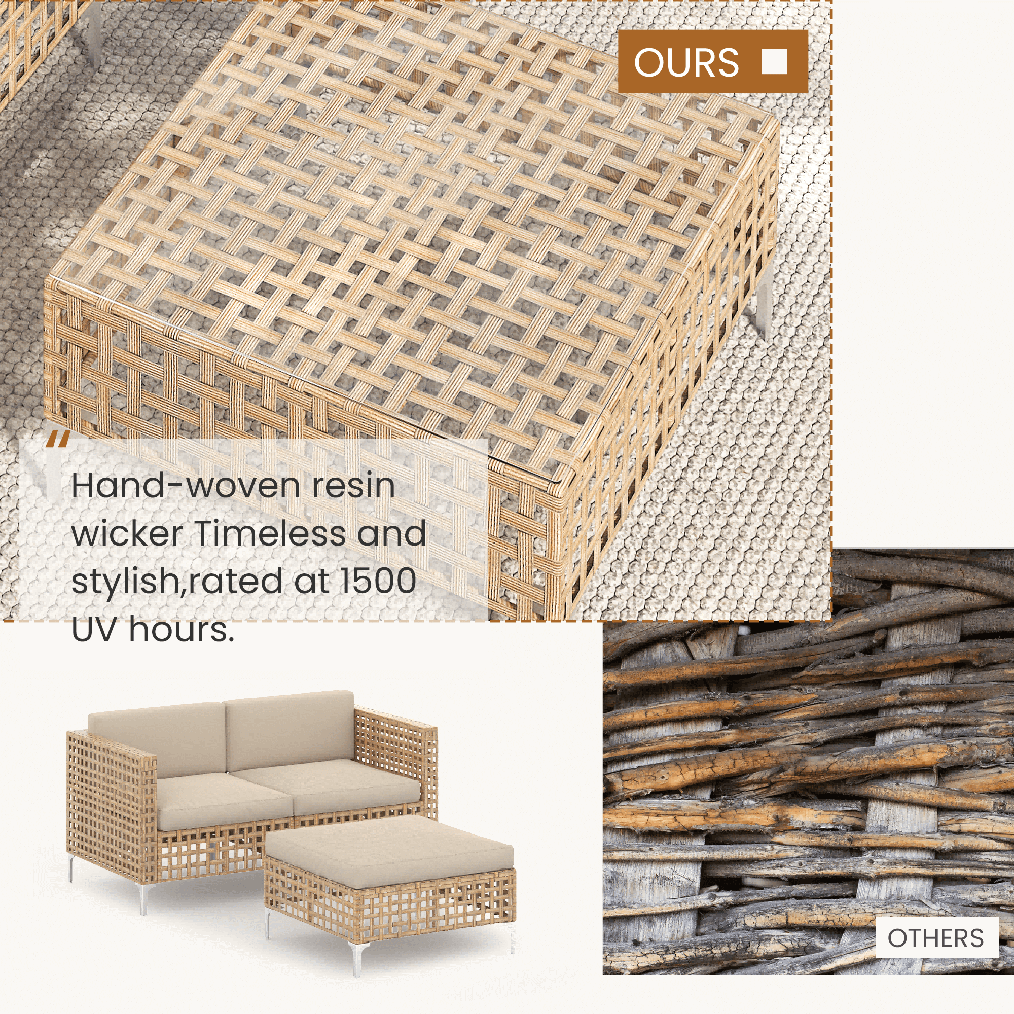 YODOLLA 8-Piece Patio Furniture Set, Boho Style Rattan Wicker Sectional Sofa Couch Outdoor Conversation Set with Table In Beige