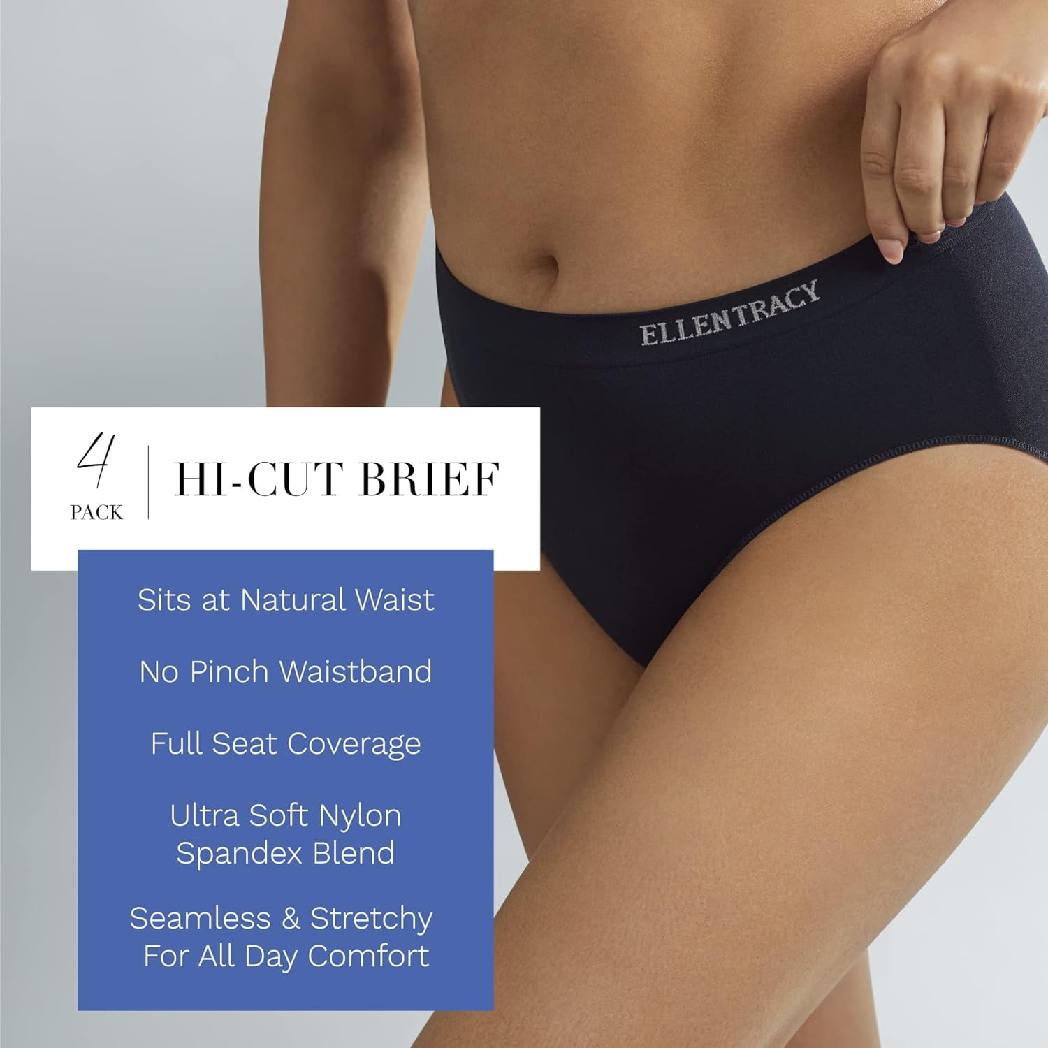 Ellen Tracy Women's Seamless Hi-Cut Panty, 4 Pack 