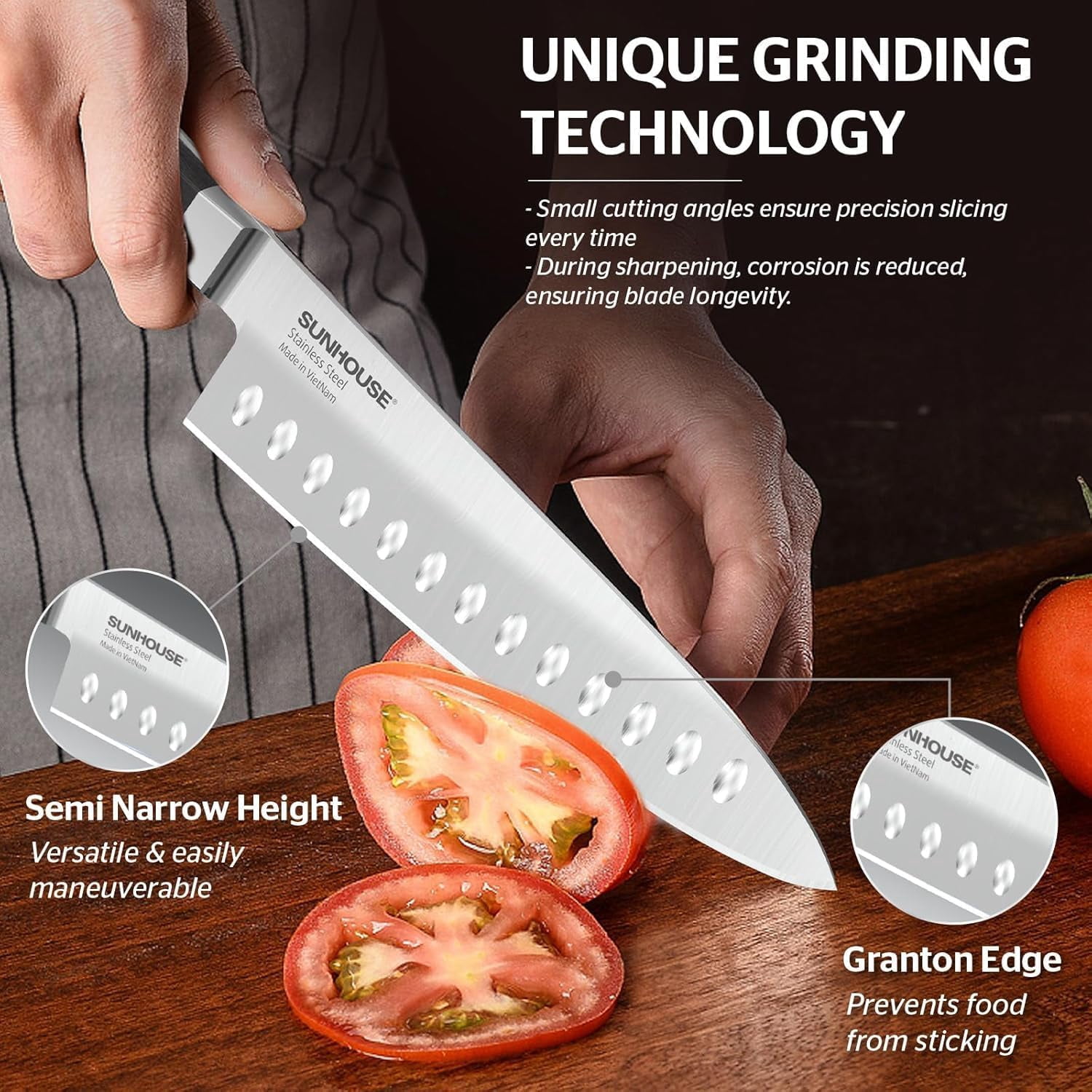 Sunhouse PREMIUM Chef Knife 7.9 inch, AUS-8 Stainless Steel – Superior 62HRC Hardness, Razor Sharp Blade, Full Tang, Ergonomic Handle, Perfect Gifts for Mom or Dad, Premium Gifts Box