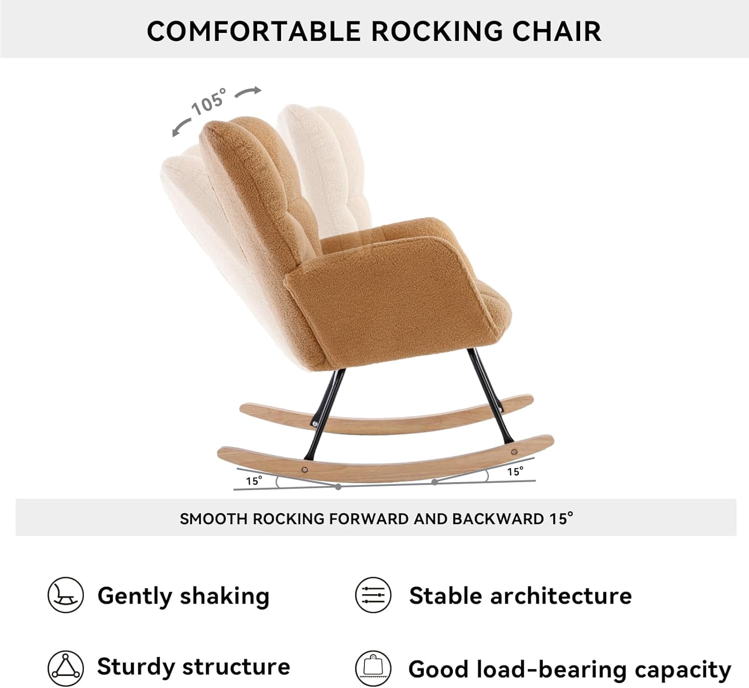 Rocking Chair Nursery Teddy Upholstered Glider Rocker High Backrest Nursery Rocker Comfortable Armchair