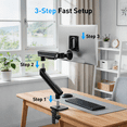 thumbnail image 5 of Kyspho FlowLift™  Pro Single Monitor Arm for 13-32 Inch Screens, Monitor Stand with MechaSpring,Tool-Free Mount,Full Motion Visual Adjustment Monitor Mount,C-Clamp & Grommet Hole,Holds 19.8 lbs, 5 of 13