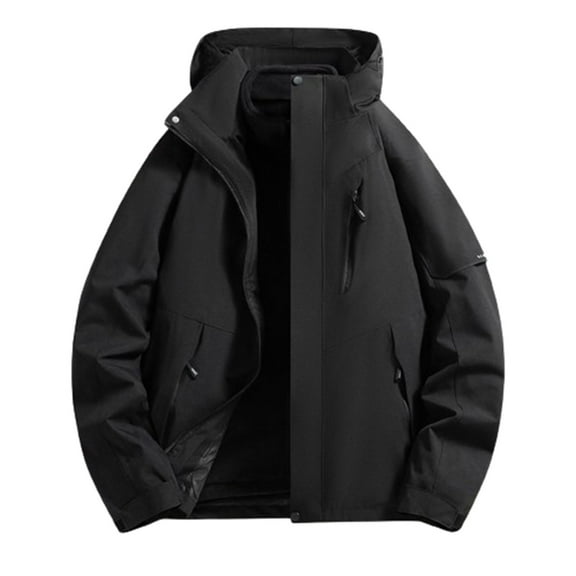 Htigea Women's Waterproof Windproof Jackets 3 in 1 Outdoor Hiking Athletic Windbreaker Outerwear Warm Winter Coats with Zipper Pockets Black L