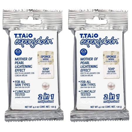 T.Taio Esponjabon Body Cleansing Sponge Infused with Soap, White Mother of Pearl, 4.2 oz, 2 Pack