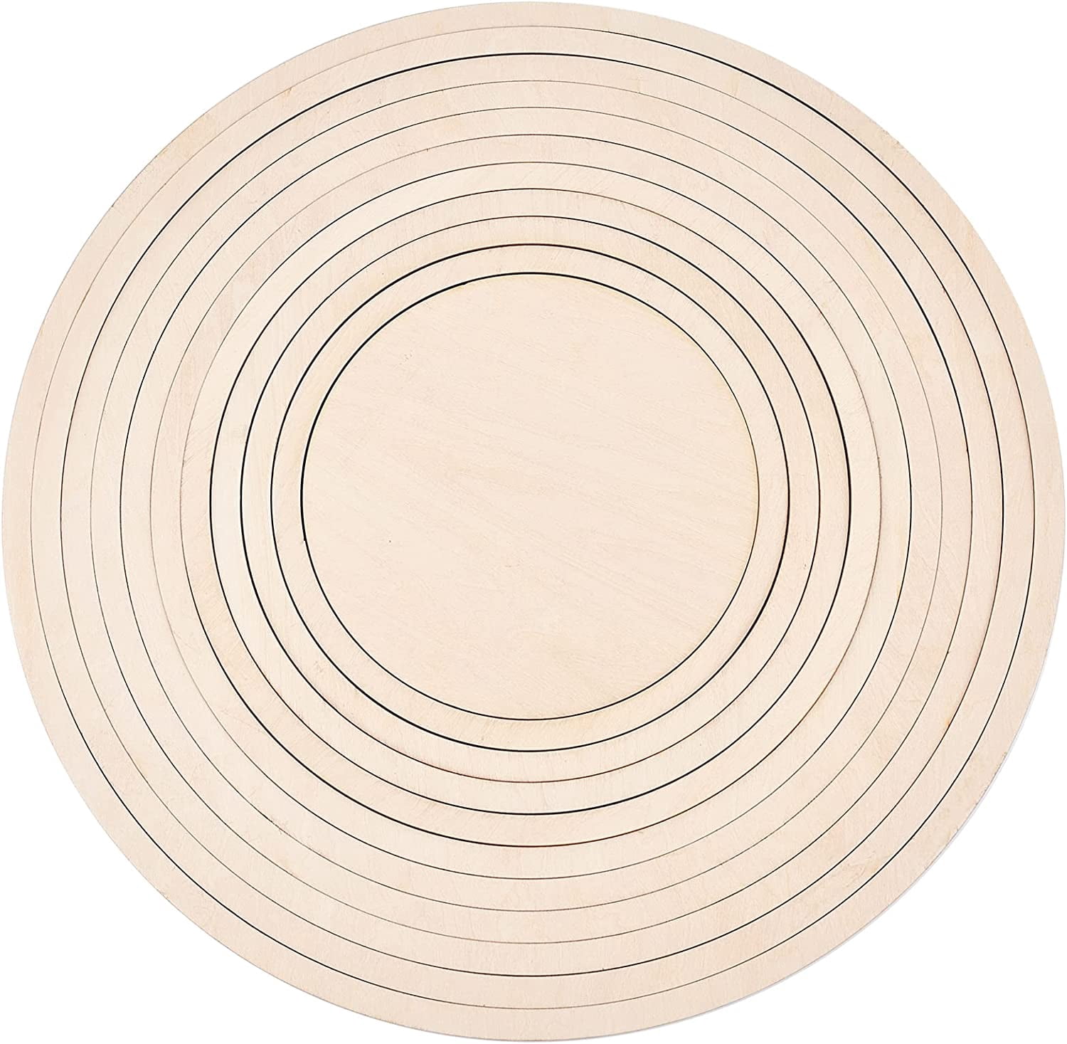11Pcs Round Pottery Tools Wooden Concentric Geometric Figure Rail Set for DIY Ceramic Cutting and Printing Blank Modeling Mud Plate Forming 13.8" Diameter
