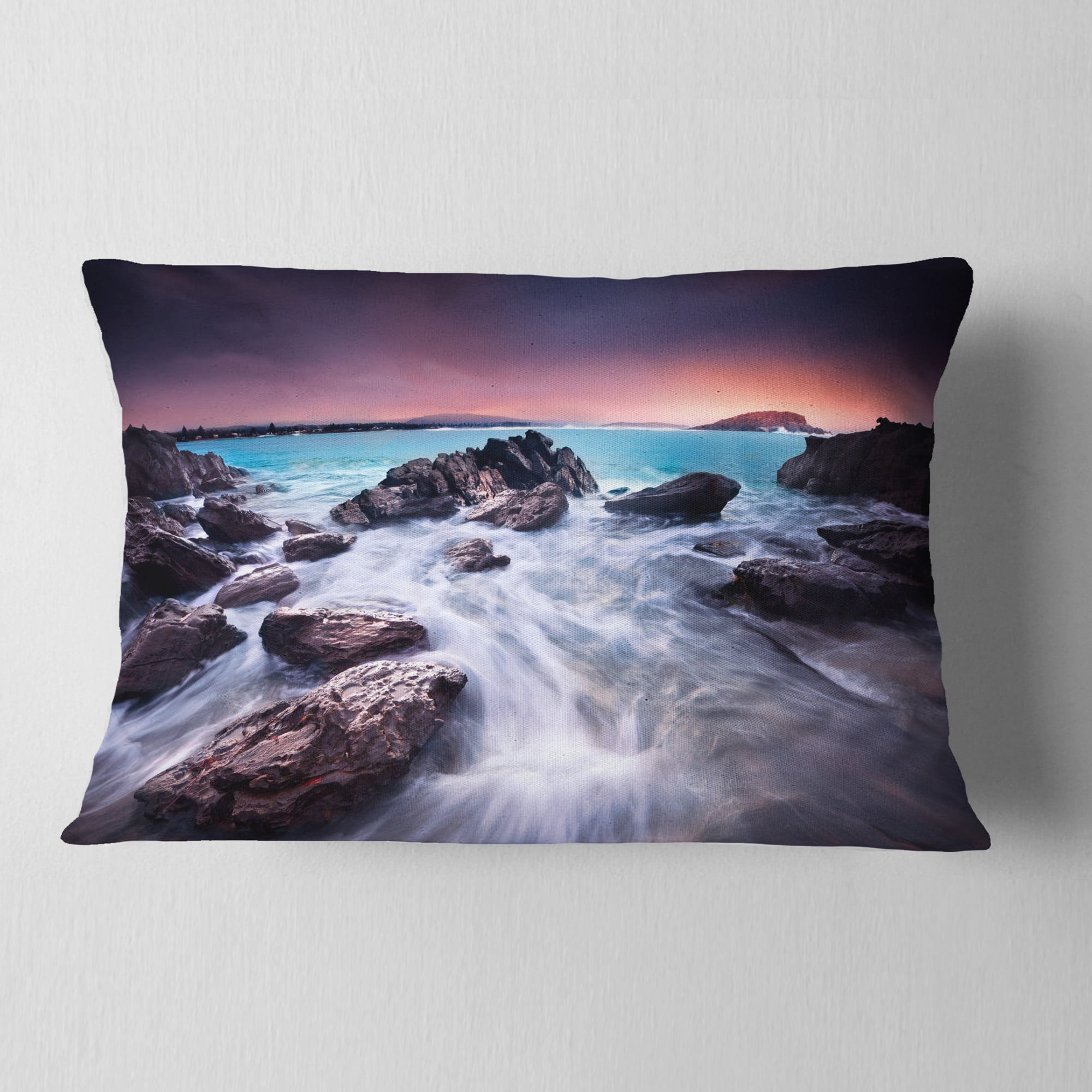 Designart 12" x 20" Multi-color Sea Shore Polyester Throw Pillow