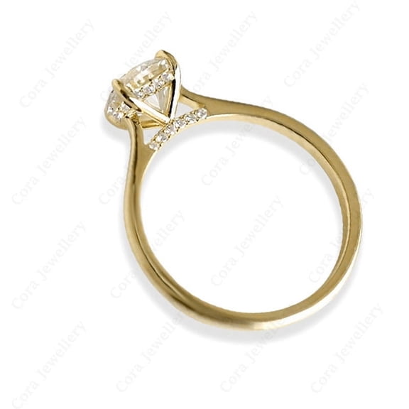 Cora Jewellery 3CT Bridge Diamond Oval Moissanite Hidden Halo Engagement Ring For Women, 14K Yellow Gold