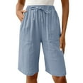 thumbnail image 4 of Rciityk Womens Bermuda Shorts Summer High Waisted Knee Length Long Shorts Casual Loose Drawstring Wide Leg Beach Lounges Shorts with Pockets, 4 of 8