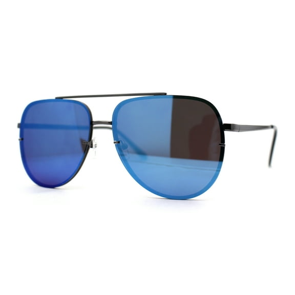 Mens 90s Rimless Officer Style Mirrored Lens Air Force Sunglasses Gunmetal Blue Mirror