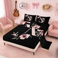 thumbnail image 2 of Erosebridal Black Pink Letter N Floral Bow Print Full Size Sheets, Monogram Style Bed Sheets for Girls, 1 Flat Sheet, 1 Fitted Sheet and 2 Pillowcases, 2 of 6