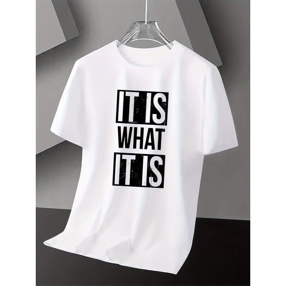 Men's Letter Graphic Tees Cotton Short Sleeve Printed Top Crewneck Casual Regular T-Shirt for Boys White B S