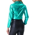 thumbnail image 3 of INSPIRE CHIC Women's Holographic Shiny Biker Button Down Metallic Jacket XL Green, 3 of 6