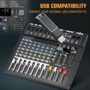 Depusheng FG8 Professional Audio Mixer 8 Channel Mixing Console MP3 Input, 48V Phantom Power,Black Bluetooth USB Audio Mixer for PC