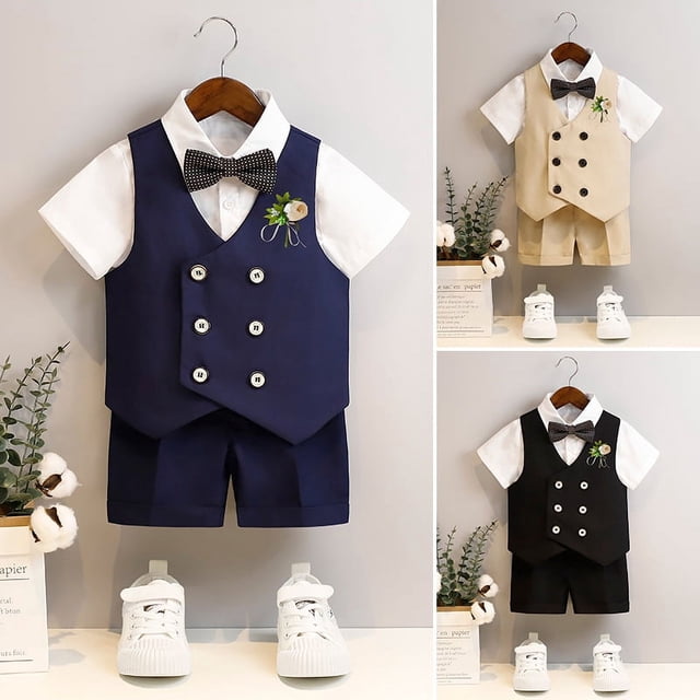 Traje de niño Chaleco de manga corta de primavera y verano para niño Ropa de flores para niño Traje de piano para cumpleaños de un año