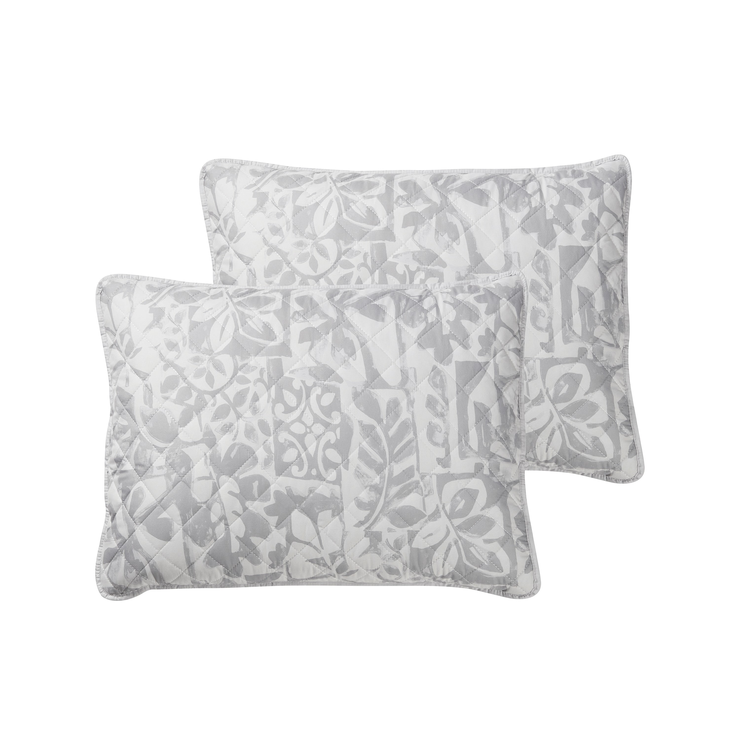 Indigo Ink Tufted Bohemian 3-Piece Grey/White Abstract Floral Reversible Quilt Set, Full/Queen