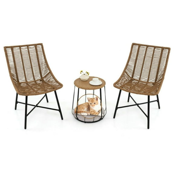 Barara King Patio Relaxation Sets,3 Piece Outdoor Furniture Set with Pet Housefor Patio Yard-Brown