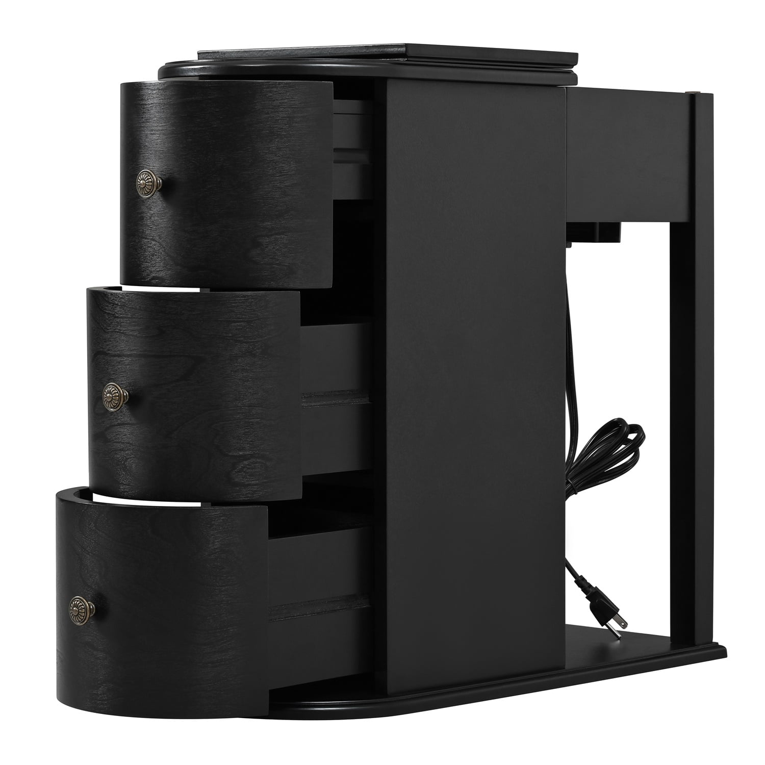Hommoo Modern End Table with Hidden Dual Cup Holders, Built-in Charging Station, Pull-Out Side Table & 2 Deep Storage Drawers, Space-Saving Bedside Table for Bedroom and Living Room, Black