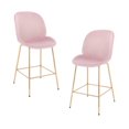 thumbnail image 1 of LOTUS GOLD STOOL (SLIM SEAT) Soft Velvet Upholstery Gold Metal Legs in Pink SET OF 2, 1 of 7