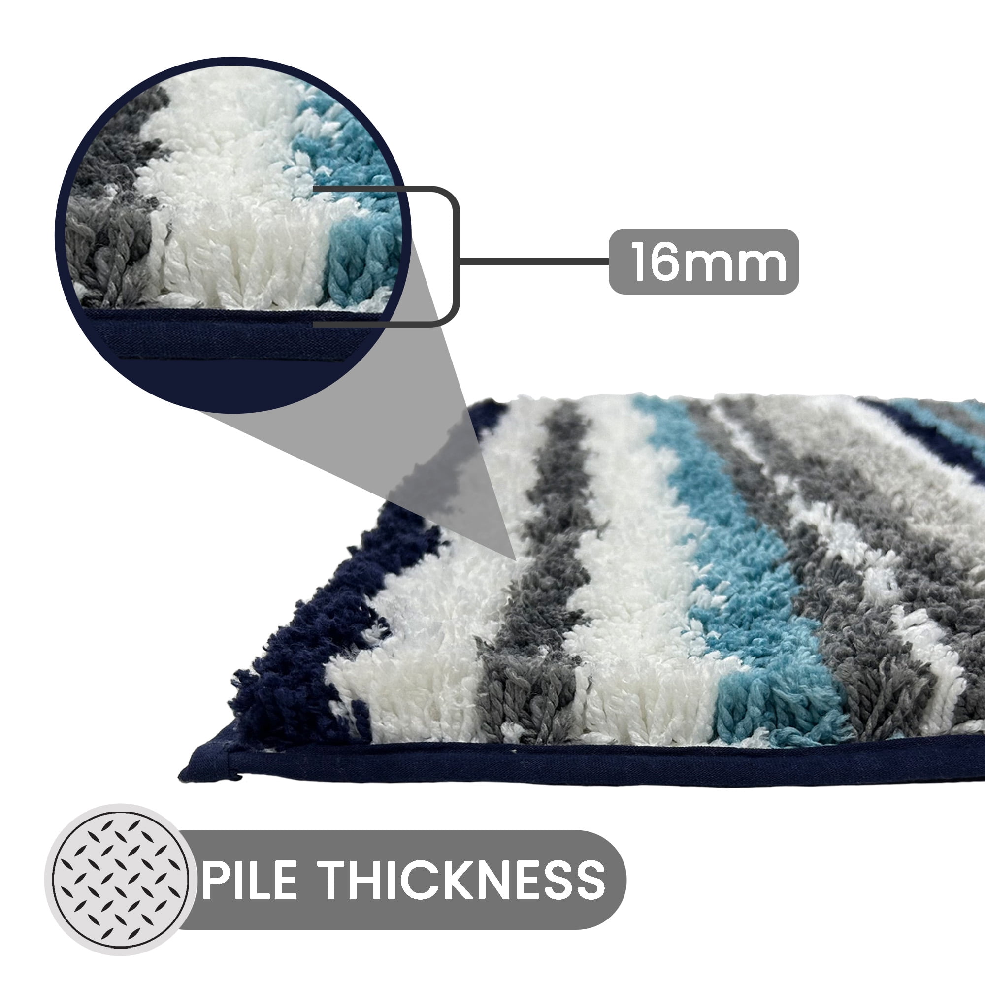 Better Trends 20" x 60" Bathroom Runner Mat, 100% Polyester Non-Slip Bath Rug, Water Absorbent, Machine Washable Griffie Collection - Blue