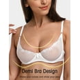 thumbnail image 3 of Wingslove Women's Sexy 1/2 Cup Lace Bra Balconette Mesh Underwired Demi Shelf Bra Unlined See Through Bralette,White 38B, 3 of 8