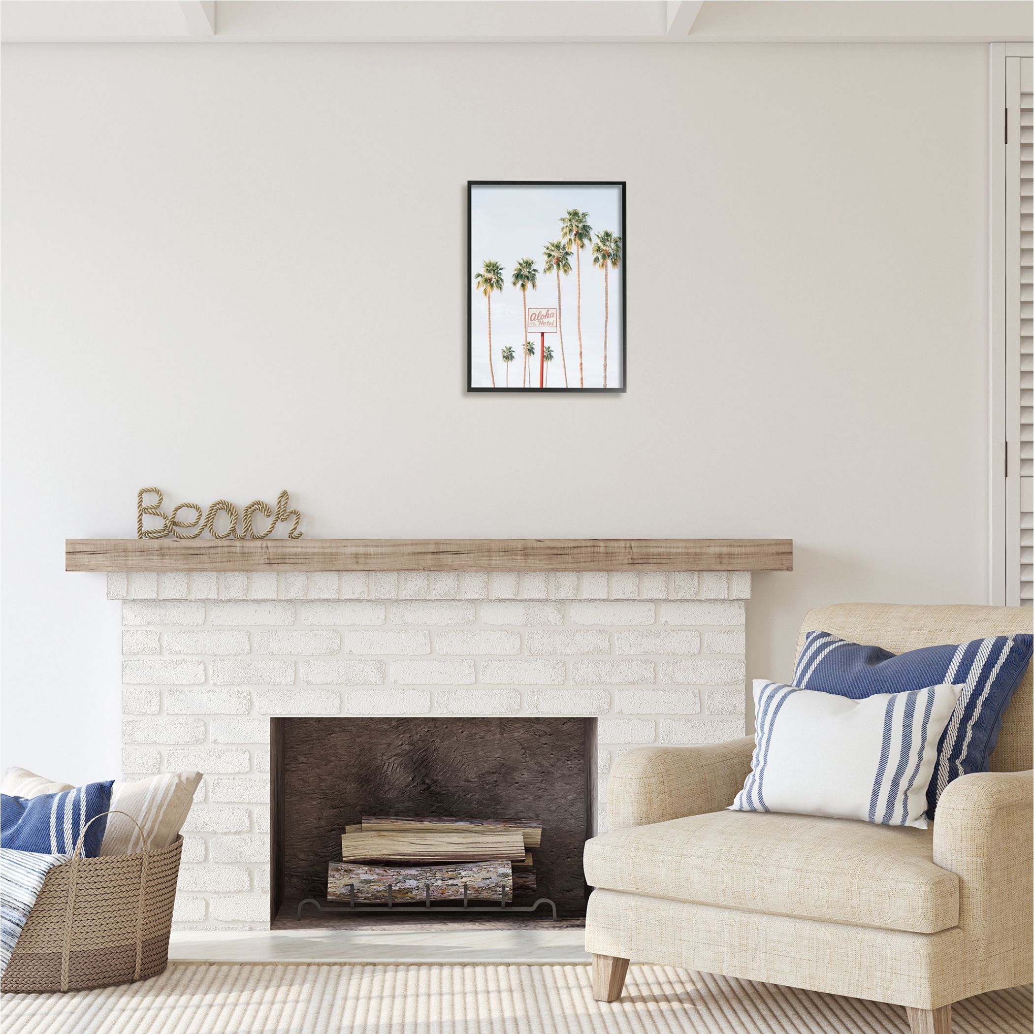 Stupell Industries Aloha Hotel with Palm Trees Botanical & Floral Painting Black Framed Art Print Wall Art, 16 x 20