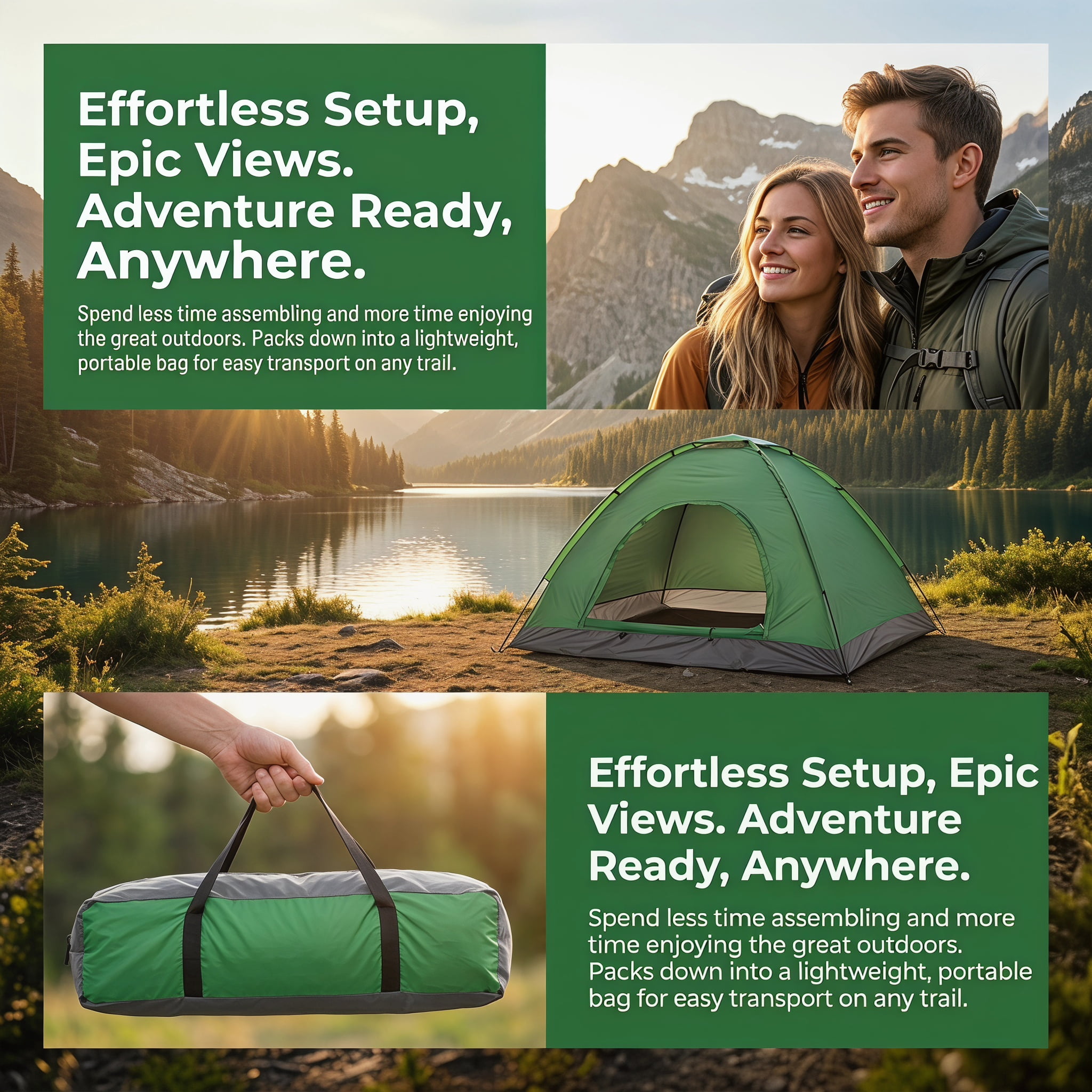 3-4 Person Army Green Camping Dome Tent, Waterproof Outdoor Survival Tent for Camping Hiking