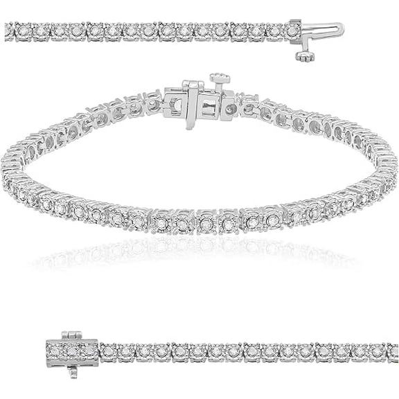 Beyond Brilliance Miracle-plated Sterling Silver 1/2 Carat Round Natural Diamond Tennis Bracelets for Women