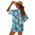 thumbnail image 4 of Xoenoiee Tropical Plumeria Flower Print Womens Fashion 2 Piece Outfits Palm Leaves Design Short Sleeve Tops Set Matching Shorts Loungewear Tracksuit Lounge Sets for Resort Vacation, Size M, 4 of 7