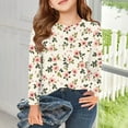 thumbnail image 6 of Abcomgle Girls Long Sleeve T Shirts 10-12 Crewneck Winter T Shirts for Girls Casual Basic Girls Tops Cotton Floral Print Girls Sweatshirts 7-8 Years,Beige, 6 of 6