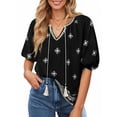 thumbnail image 4 of UVN Summer Tops for Women Short Sleeve V Neck Boho Casual Blouses Ladies Floral Print Tie Front Flowy Shirts, 4 of 9