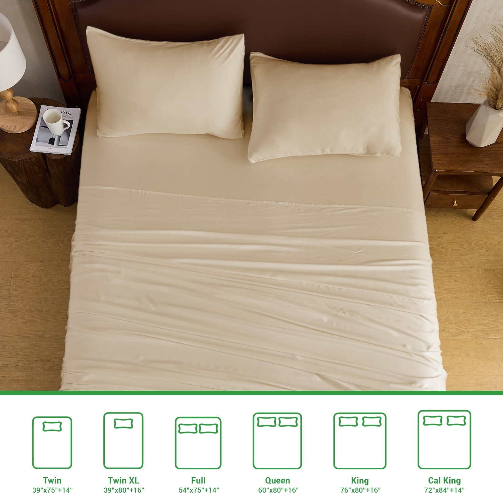 Gogreen 4PC Bamboo Queen Sheet Set, Deep Pocket Fit 16", Breathable Super Soft Luxury Hotel Style Home Decor Queen Size Sheet Set, Gift for Women, Men - 2 Pillowcases, 1 Flat Sheet, 1 Fitted Sheet