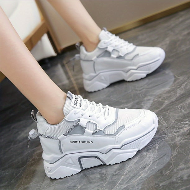Zapatillas De Plataforma De Malla Transpirable Para Mujer, Elegantes Zapatos Para Correr Con Cordones, Zapatos Cómodos Para Exteriores