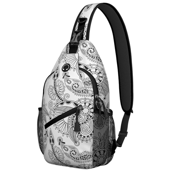 Floral Paisley Design Sling Bag - Exotic Tribal Chest Bag - Durable & Travel-Ready for Biking, Hiking, Commuting