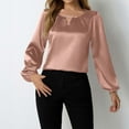 thumbnail image 2 of MIXUE Women Blouses Silk Satin Solid Color V Neck Hollow Long Sleeve Casual Elegant Stylish Womens Summer Tops Sportwear,Pink,M, 2 of 6