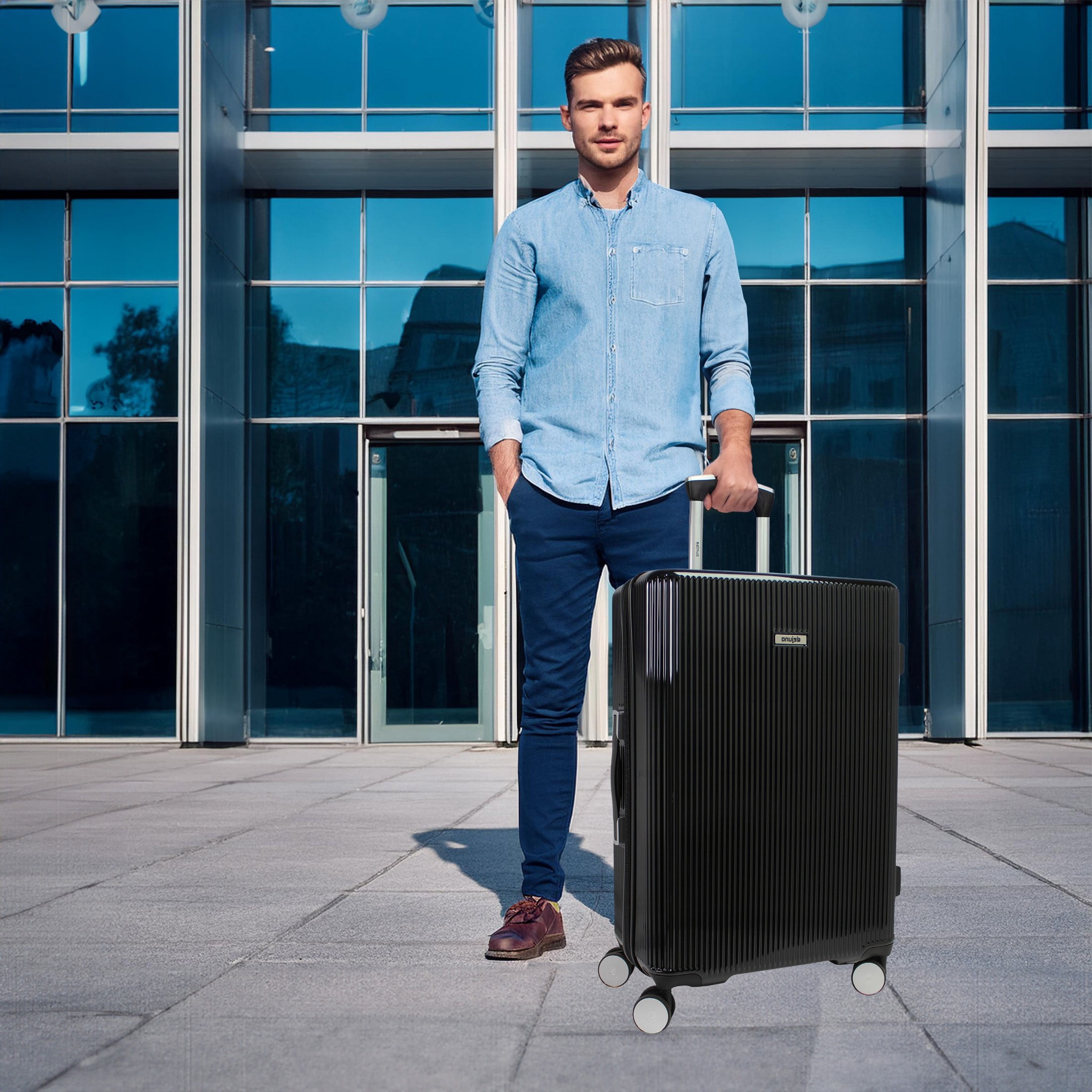 World Traveler Dejuno Monarch 3-Piece Polycarbonate Spinner Luggage Set - Black