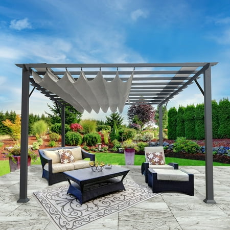 Paragon Outdoor 11' x 16' Florence Aluminum Pergola in Gray with Adjustable Silver Canopy