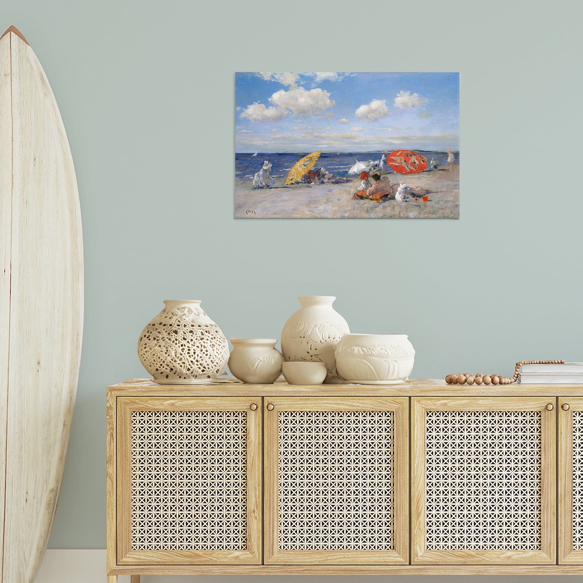 Stupell Industries Classic Beachgoers Scene Nautical & Beach Painting Wrapped Canvas Art Print Wall Art, 30 x 20