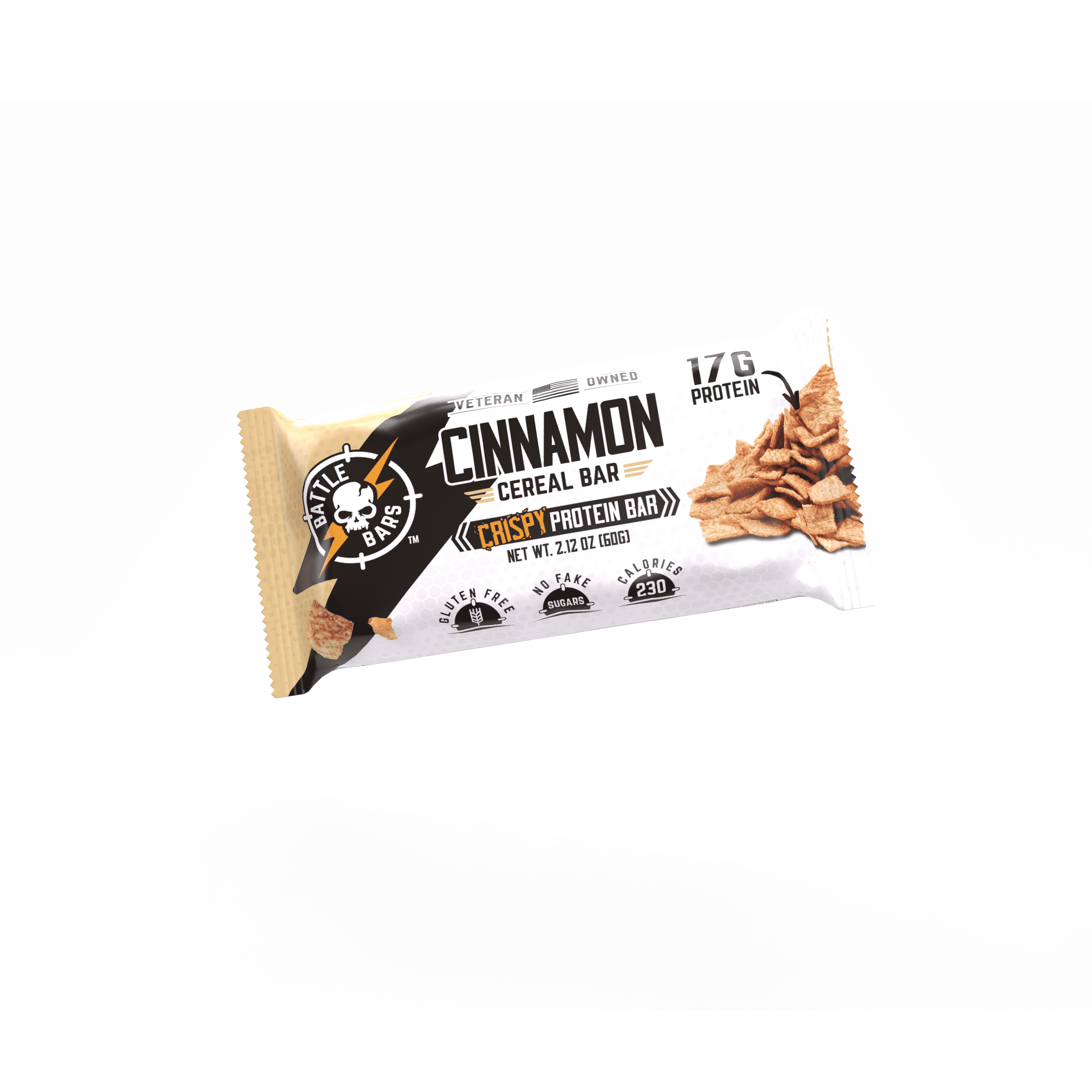 Battle Bars Cinnamon Cereal Marshmallow-Crisp Protein Bars, 12 Pack, 2.12oz, 17g Whey Protein, Gluten Free