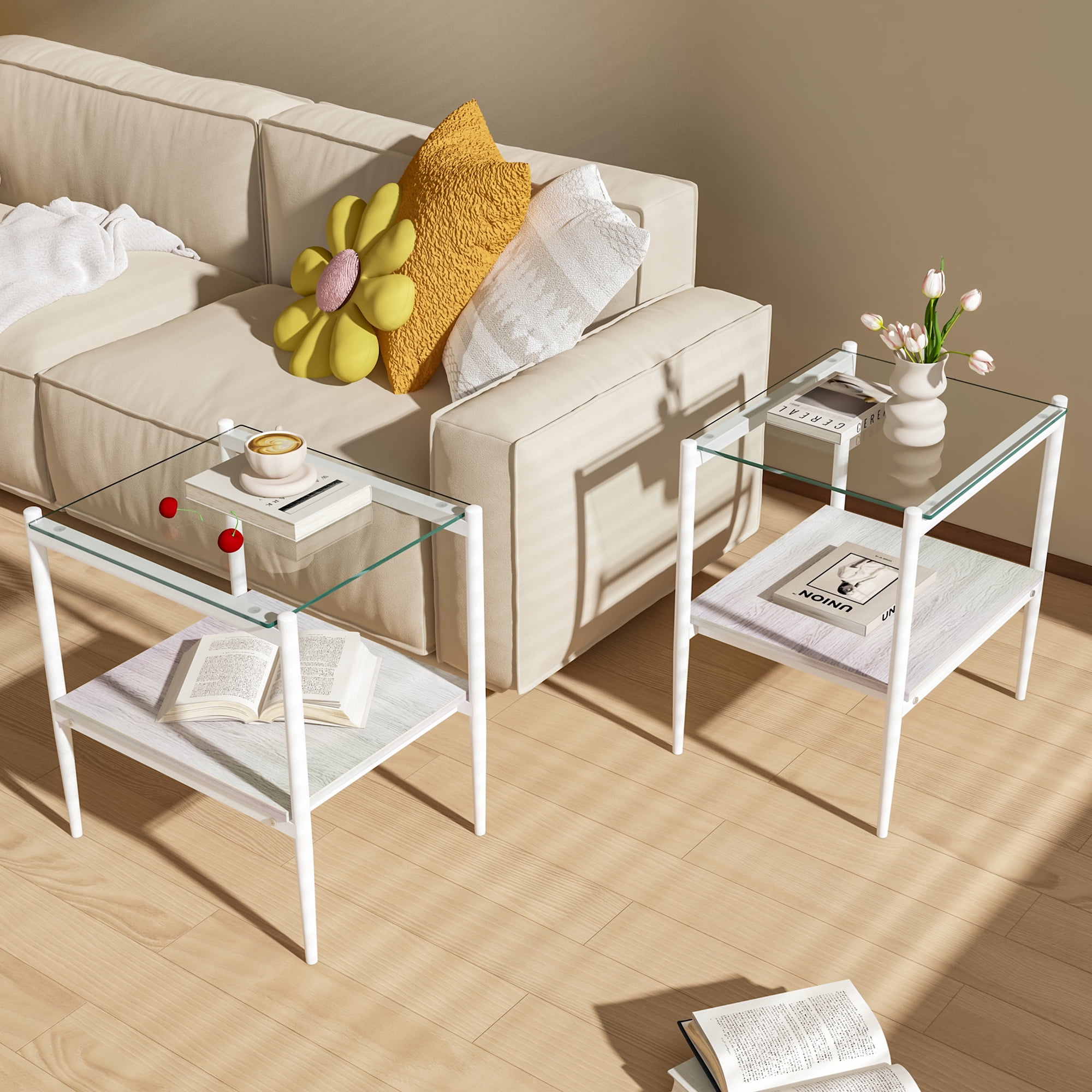 MAYEERTY 3-Piece Coffee Table & End Table Set – Transparent Tempered Glass & MDF Layer