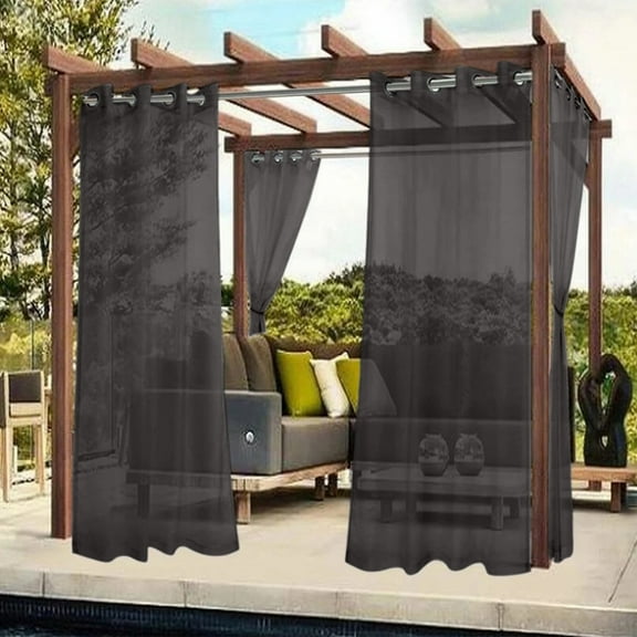 Nkmbld Sheer Curtains Long Transparent Voile Sheer Sunshade Curtains Rod Pocket Gauze Drapes Outdoor Curtains, Sliding Door Insulated Curtain for Patio, Black